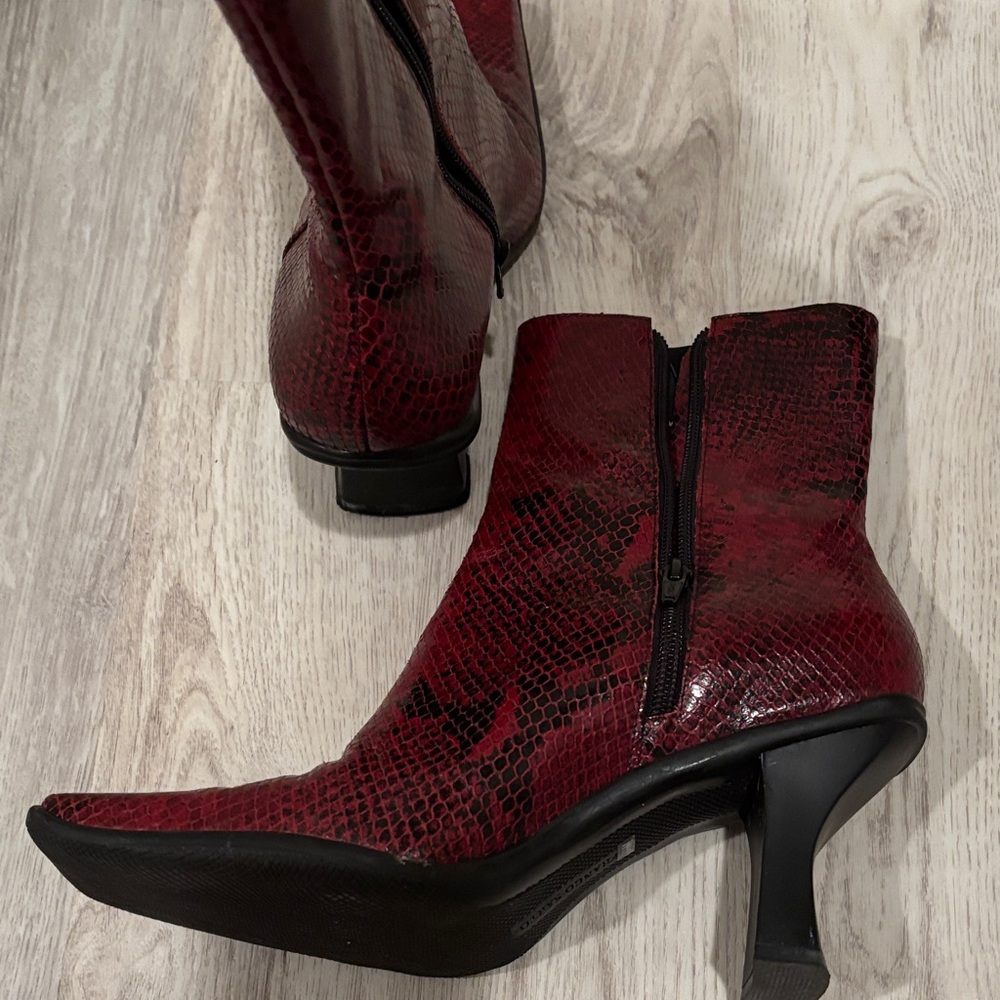 Franco Sarto Red Snake Print Heeled Boots - Picture 5 of 5